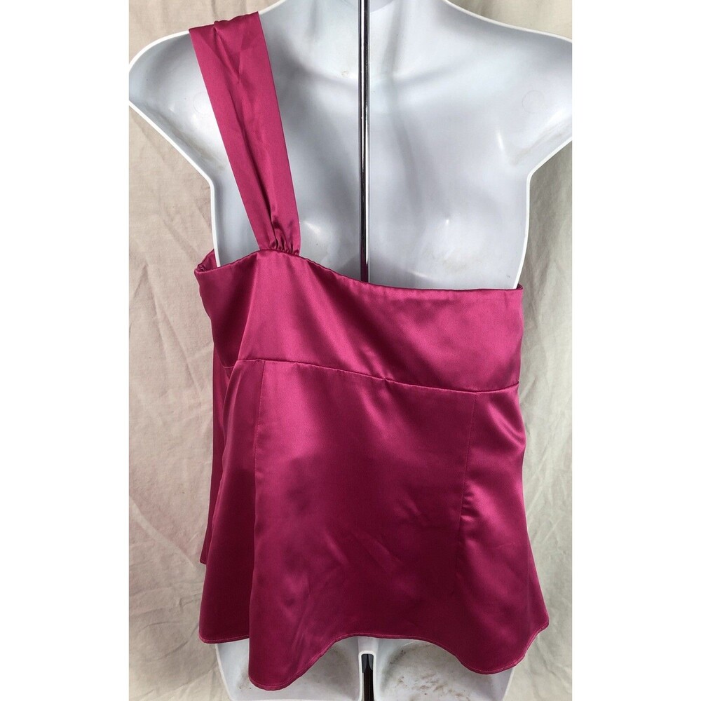 Ann Taylor Loft Camisole Halter Satin Top 8P Raspberry Tie One Shoulder ShelfBra - Picture 4 of 7
